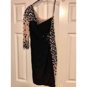 Sherri Hill Black One Sleeve Cocktail Dress